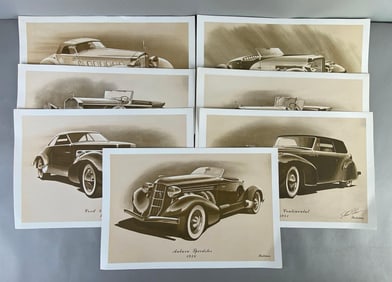 Group of 7 Pasteiner Illustration Prints of 1900s Cars