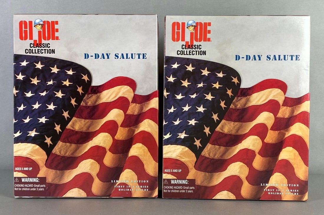 Group of 2 Limited Edition Hasbro G.I. Joe D-Day Salute Action Figures: 1997, Classic Collection, Boxes measure 13 1/2 x 10 1/2 x 3 inches.