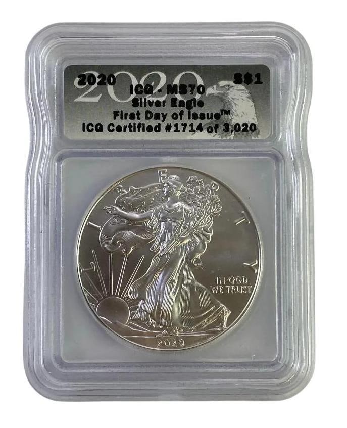 2020 ICG Graded MS 70 American Silver Eagle 1 oz. Fine Silver Dollar: 2020 ICG Graded MS 70 American Silver Eagle 1 oz. Fine Silver Dollar