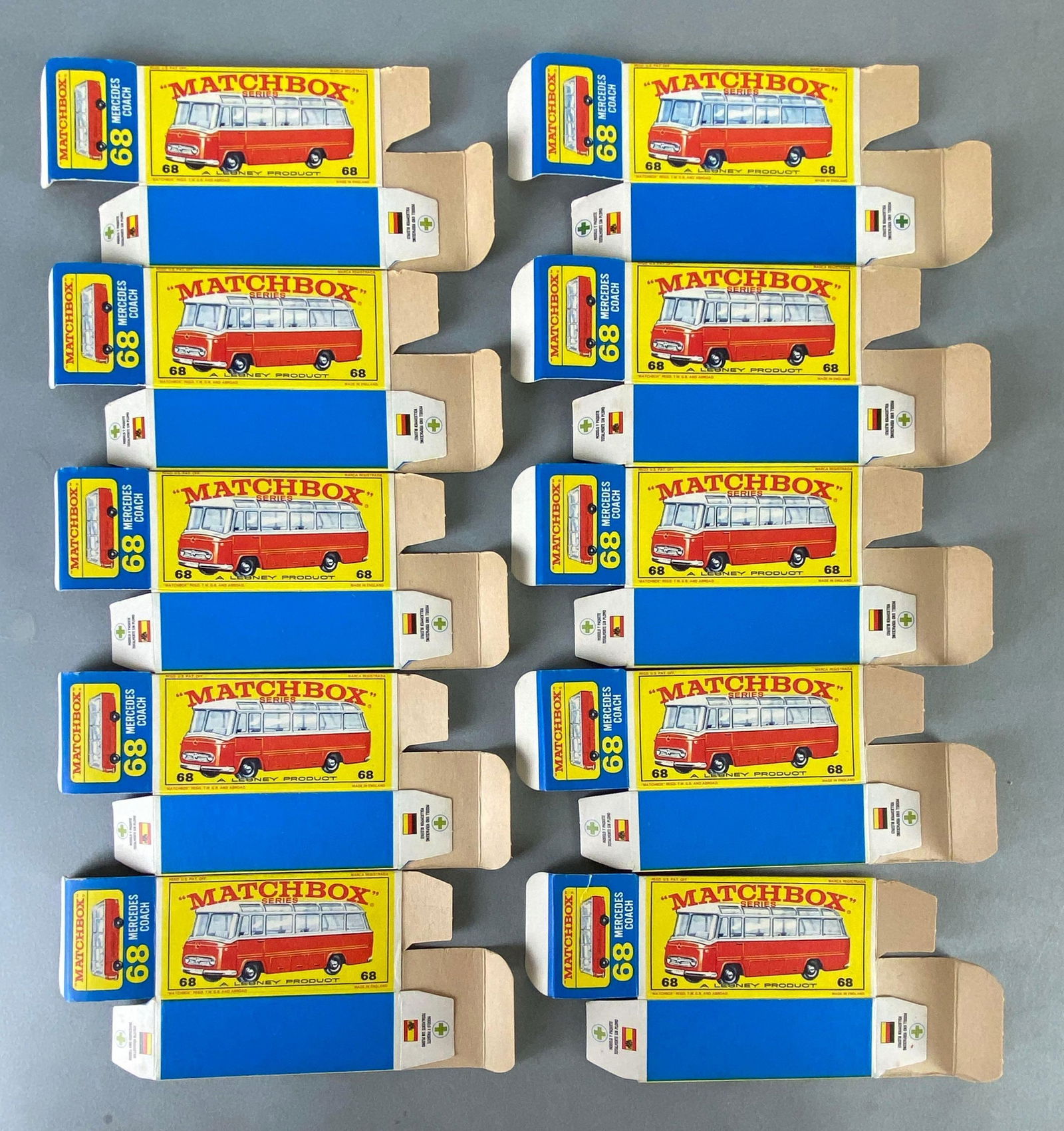 Group of 10 Matchbox E Type No. 68 Boxes (1 of 2)