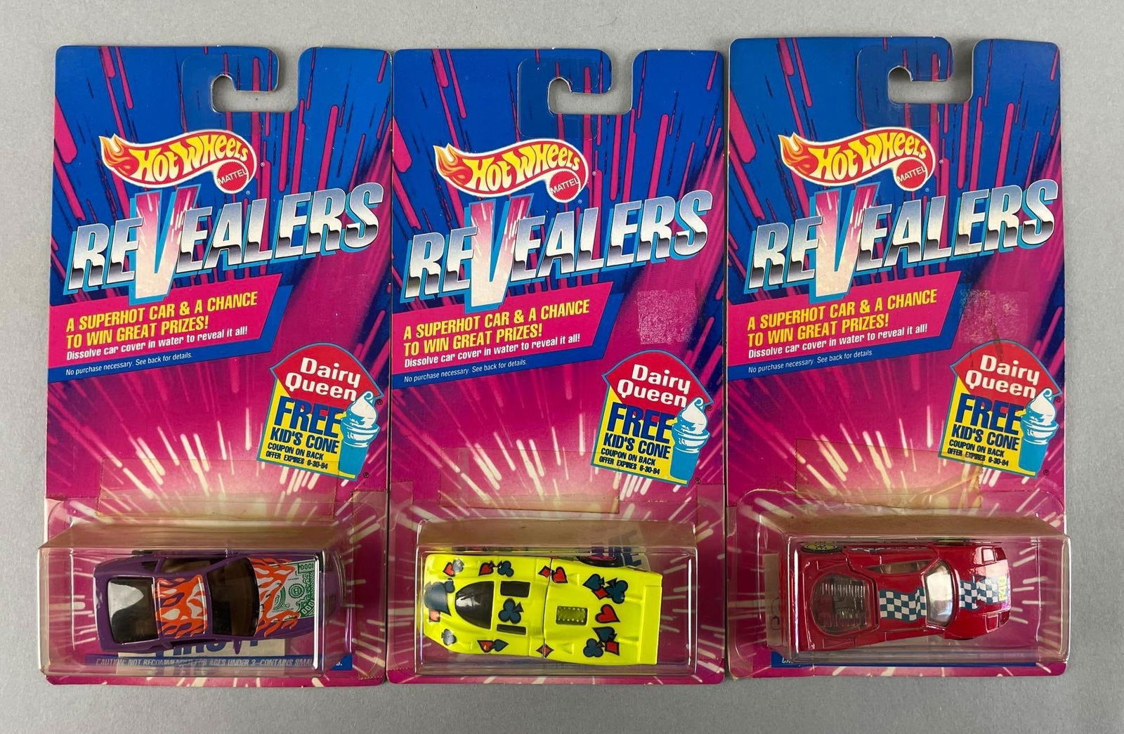 Group of Mattel Hot Wheels Revealers Die-Cast Vehicles: 1992 original packaging