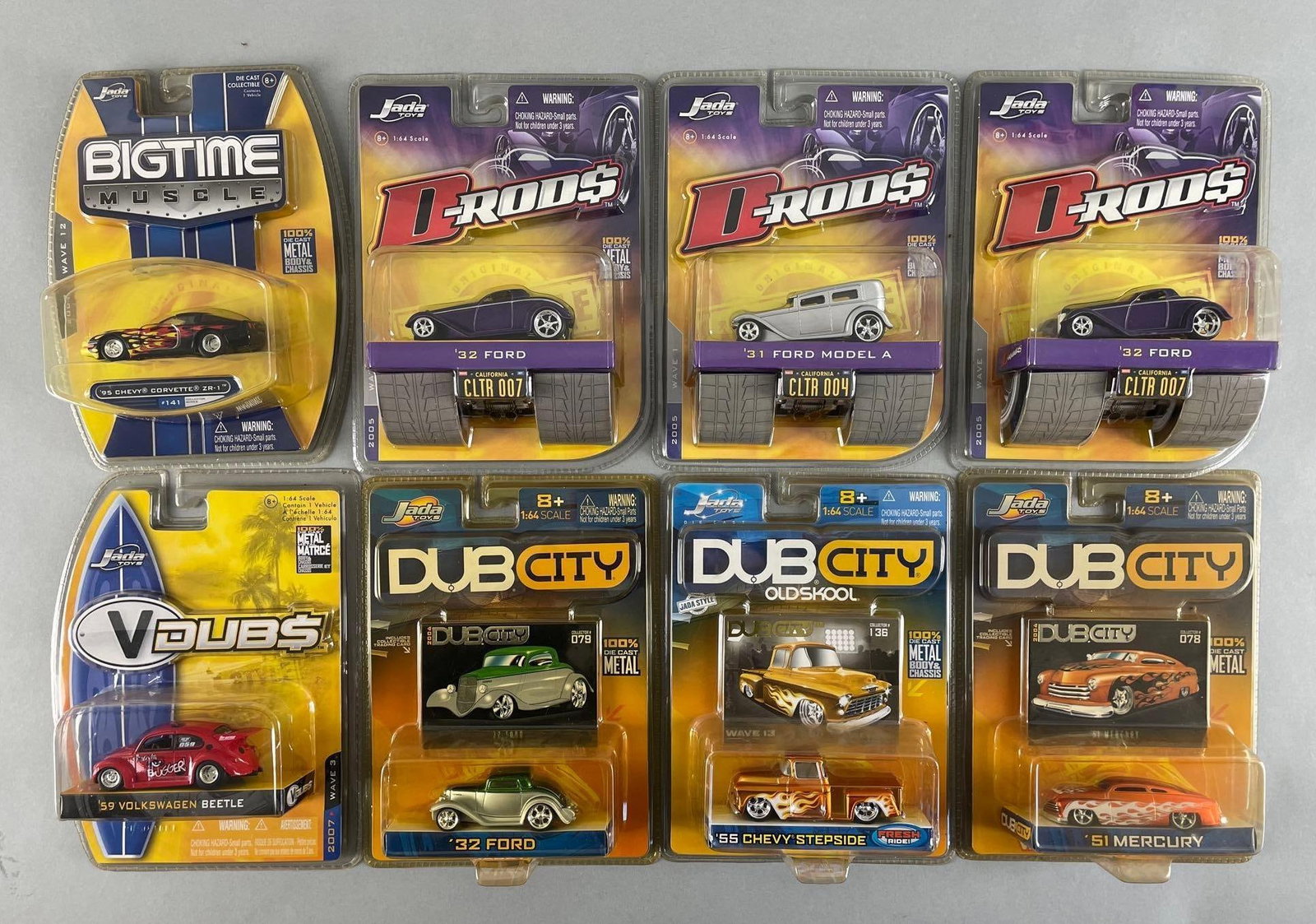 Group of Jada Die-Cast Vehicles: Includes dub city, V dubs, D rods. 1/64 scale