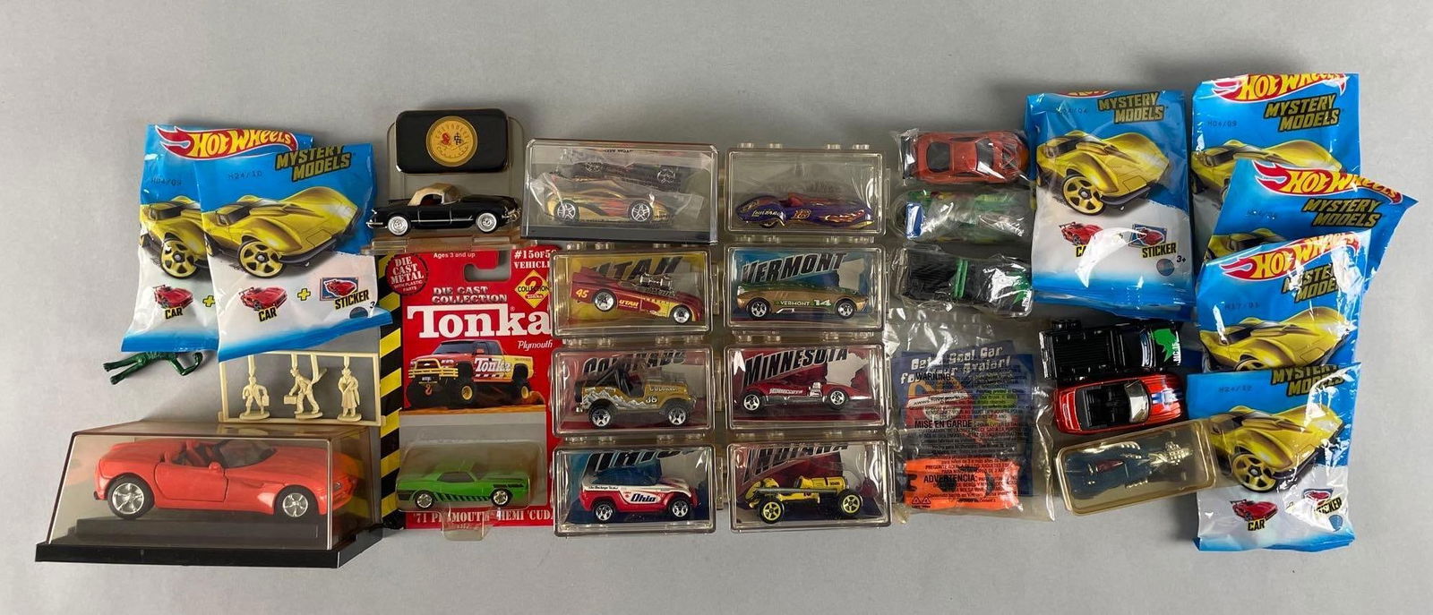 Group of Mattel Hot Wheels Die-Cast Vehicles and More: Includes mystery models, Ertl 1/43 scale Dodge concept, state puzzle cars, and more