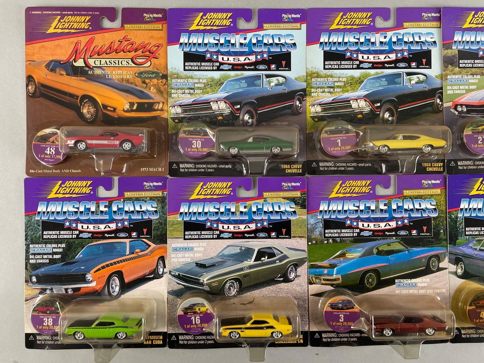 Group of Johnny Lightning Muscle Cars U.S.A. Die-Cast Vehicles: Limited edition 1/64 scale, original packaging