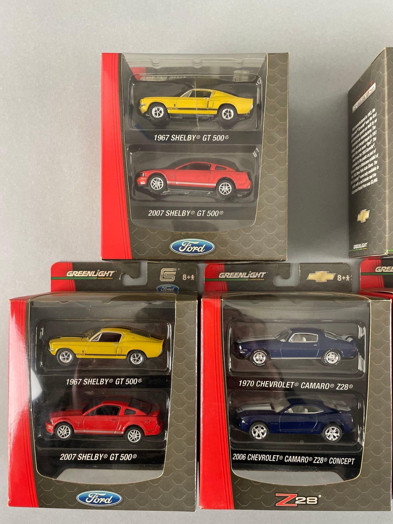 Group of Greenlight Die-Cast Vehicle Packs: Includes corvette, mustang, Shelby gt, and more