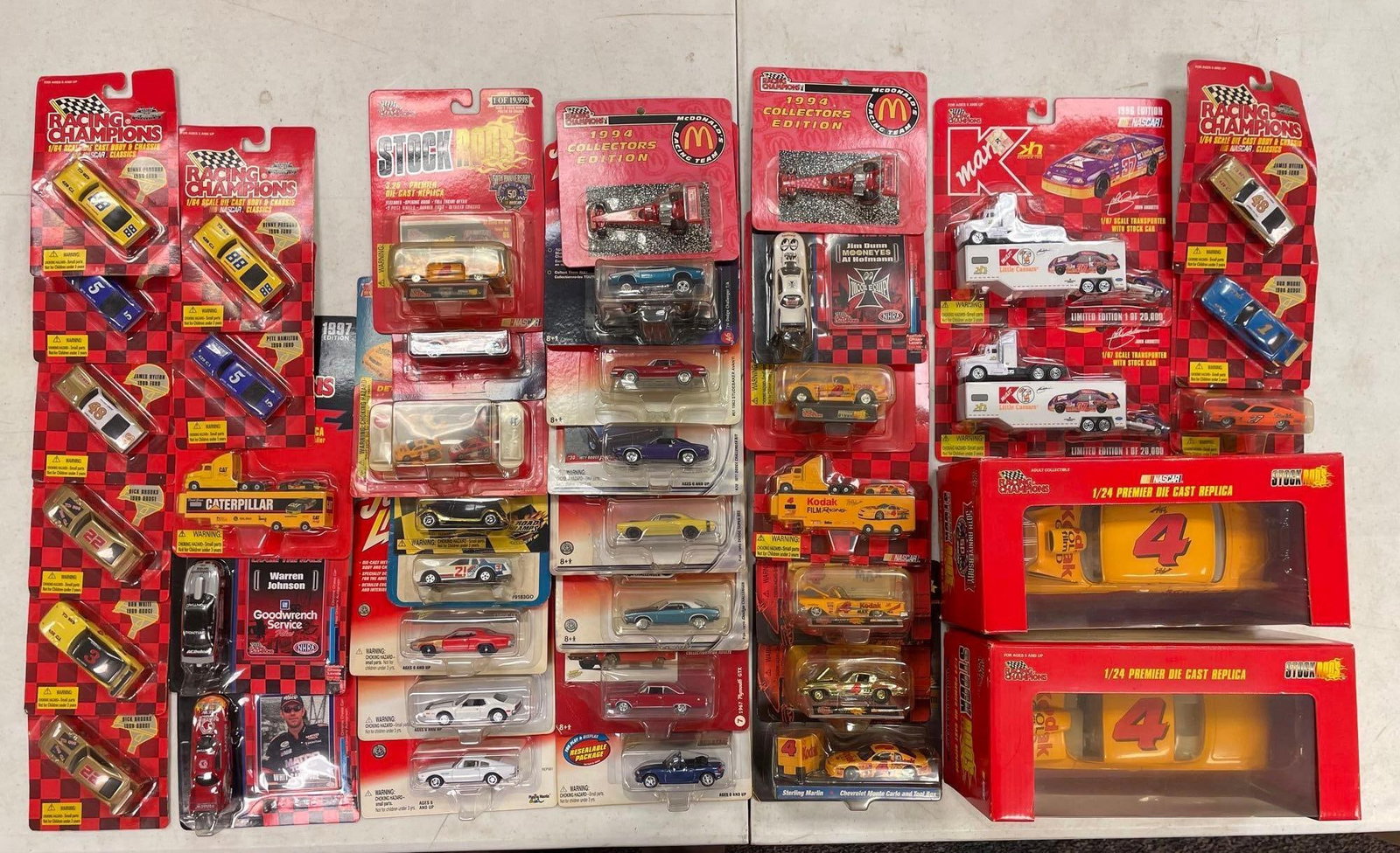 Group of Racing Champions Die-Cast Vehicles and More: Includes Johnny Lightning, 1/24 scale stock rods, most are 1/64 scale
