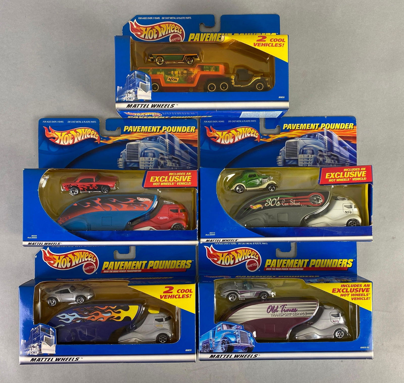 Group of 5 Mattel Hot Wheels Die-Cast Pavement Pounders: Like new in packaging