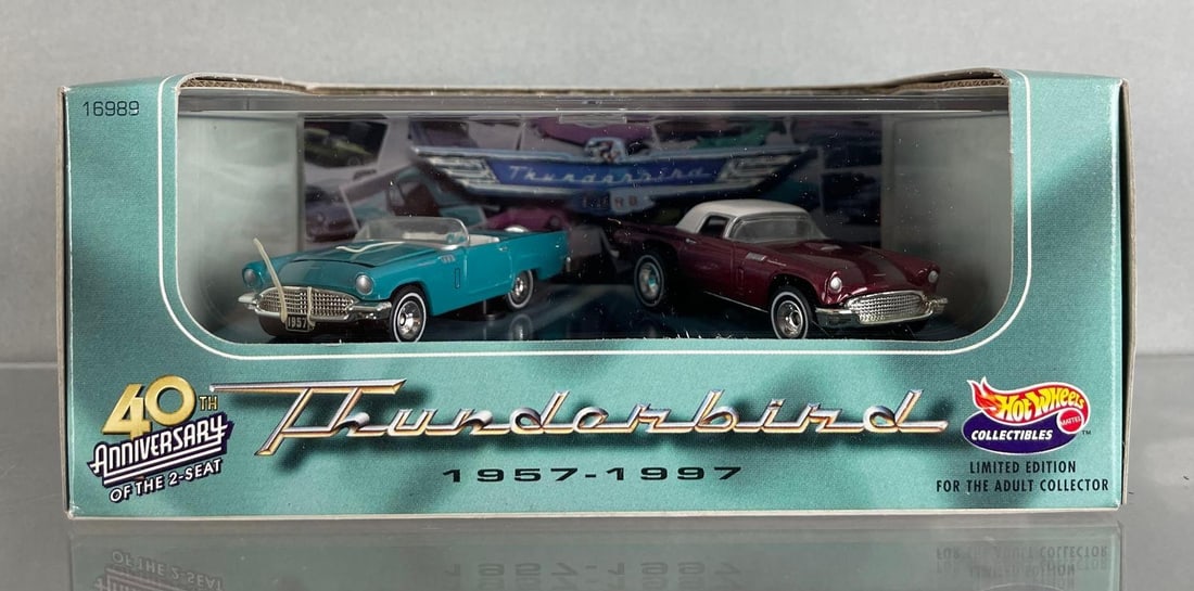 Mattel Hot Wheels 40th Anniversary Thunderbird Die-Cast Car Set: Original packaging with case, 1/74 scale
