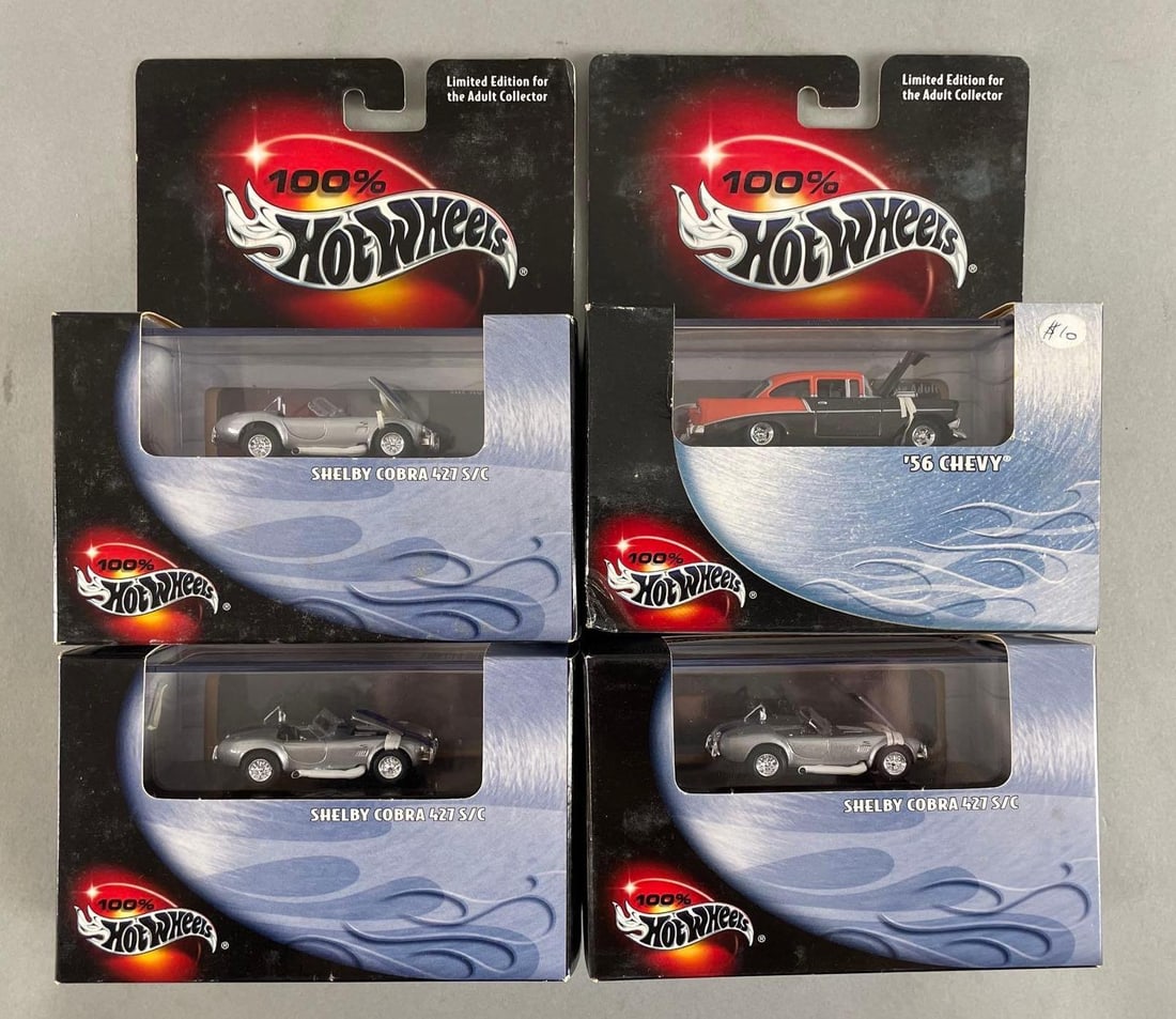 Group of Mattel Hot Wheels Limited Edition Die-Cast Vehicles: 100% hot wheels. Includes 56 Chevy, 3 Chevy cobra 427 S/Cs. 1/64 scale