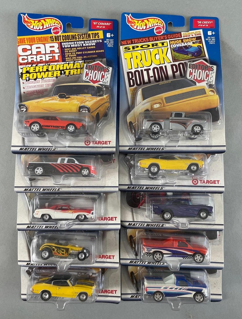 Group of Mattel Hot Wheels Editors Choice Die-Cast Vehicles: includes deuce roadster, 67 Camaro, 57 Chevy, and more