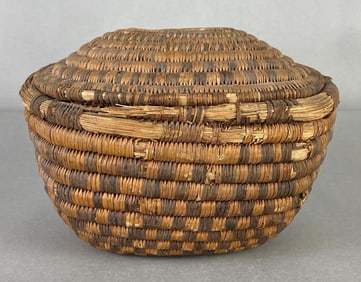 Native American Woven Coiled Lidded Basket