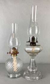Group of 2 Clear Glass Oil Lamps