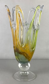 Murano Style Green and Orange Art Glass Vase