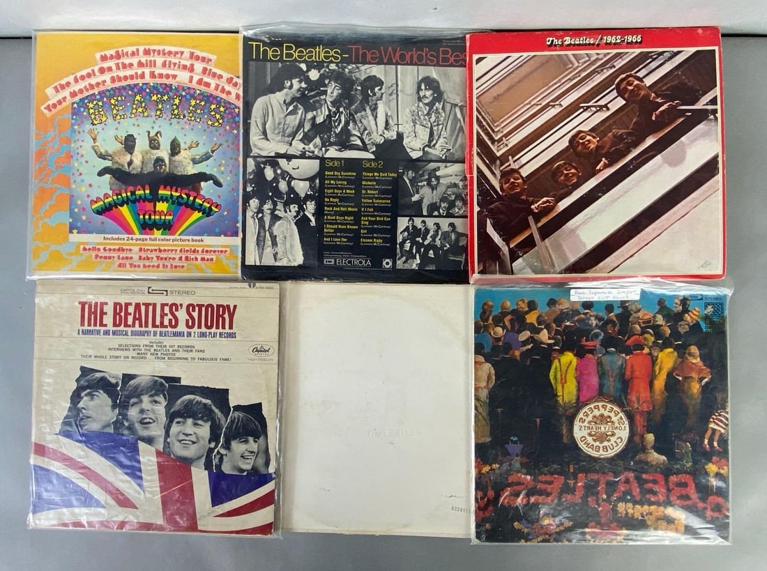Group of 6 The Beatles Record Albums (1 of 2)