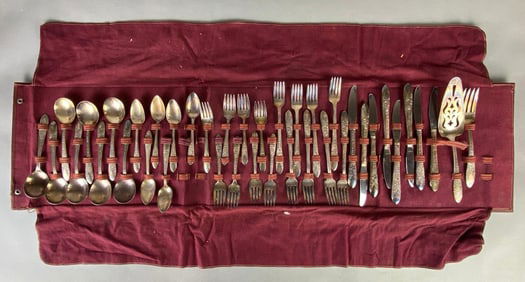 National Silver Co. Silver Plate Rose and Leaf Pattern Flatware Set