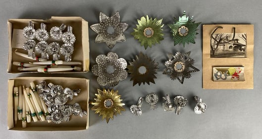 Group of Vintage Christmas Tree Candles, Candle Collars, and More
