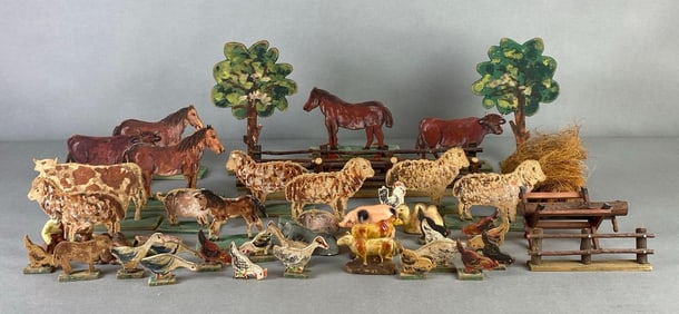 Group of Vintage Composite Board Farm Animals and More