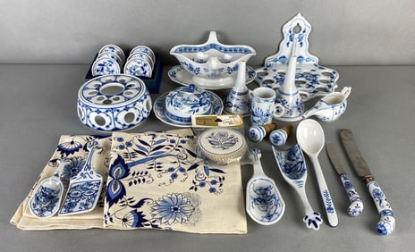 Group of Blue Onion Porcelain Kitchen Utensils
