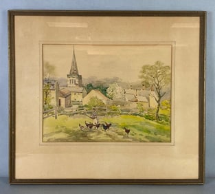 Chas Potter The Village Watercolor Painting on Paper