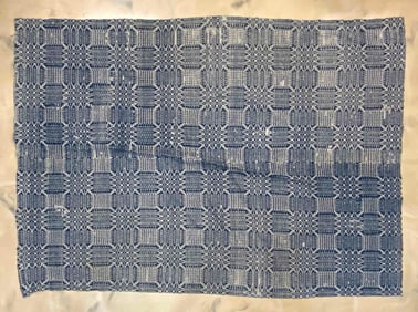 Blue and White Jacquard Woven Coverlet