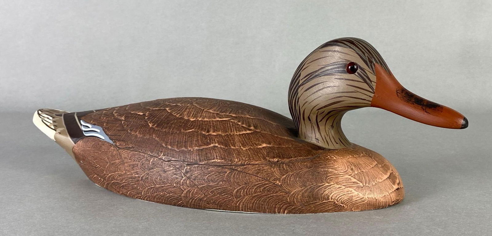 1985 Ethan Allen Janice Murray Mallard Hen Wood Duck Decoy: Artists signature on base, Measures 5 1/4 x 15 1/4 x 6 inches.