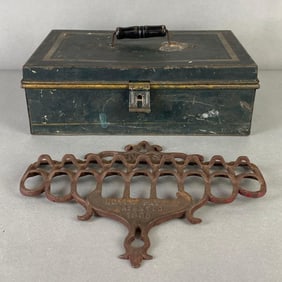 Group of Cast Iron Flag Holder, and Steel Cash Box