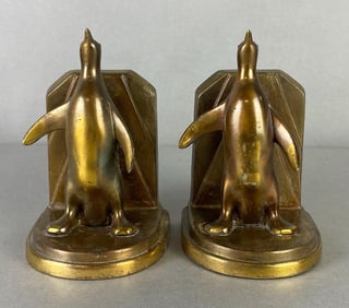 Pair of Weighted Brass Penguin Bookends