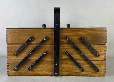 Vintage Wood Expanding Sewing Case
