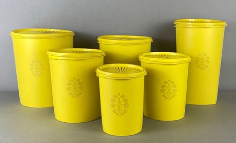 Group of 6 Yellow Servalier Tupperware Containers