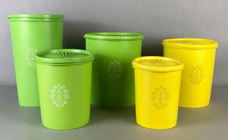 Group of 5 Yellow and Green Servalier Tupperware Containers