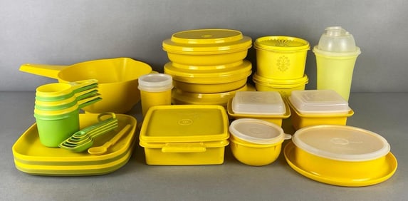 Group of Yellow and Green Tupperware Containers