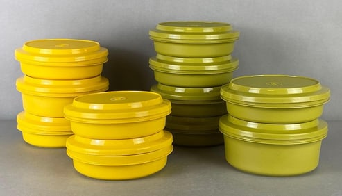 Group of 11 Yellow and Green Tupperware Containers