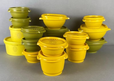 Group of Yellow and Green Tupperware Containers