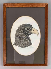 Signed Chris Christiansen Black Eagle Head Charcoal Sketch on Paper