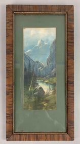 Signed I.P. Mountain Valley Oil Painting