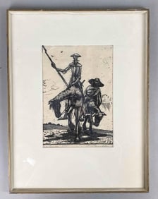 Signed Don Quixote Lithograph on Paper