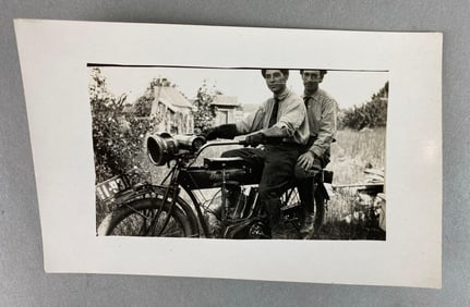Pre 1918 2 Man on a Indian Motorcycle Real Photo Postcard
