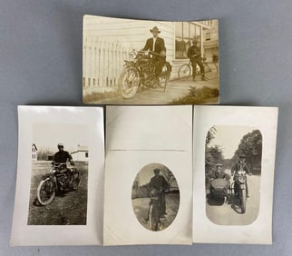 Group of 4 Pre 1918 Indian Motorcycle Real Photo Postcards