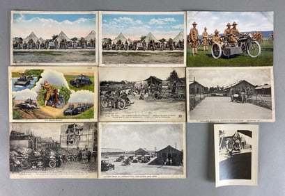Group of 8 Military Motorcycle Postcards and More