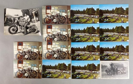 Group of 14 Motorcycle Postcards and more