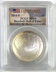 2014 P US Mint Baseball Hall of Fame 1 oz Silver Round PCGS MS69 First Strike