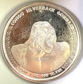 2017 Reverse Proof Republic Of Congo Silverback Gorilla .999 1 Oz Silver Coin