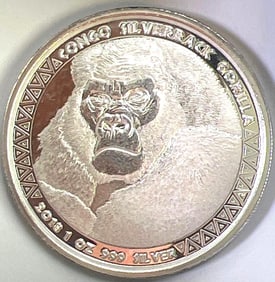 2018 Reverse Proof Republic Of Congo Silverback Gorilla .999 1 Oz Silver Coin