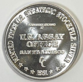 Vintage 1981 US Assay Office San Francisco 1oz .999 Fine Silver Round