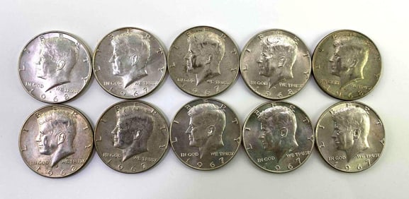 Group of 10 Kennedy Half Silver Dollars