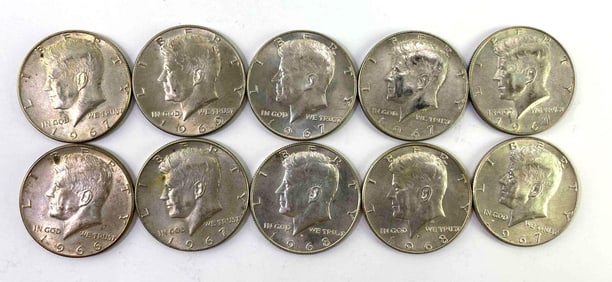 Group of 10 Kennedy Half Silver Dollars