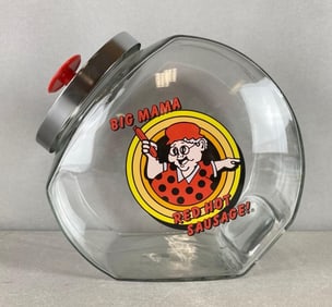 Big Mama Red Hot Sausage Advertising Glass Jar