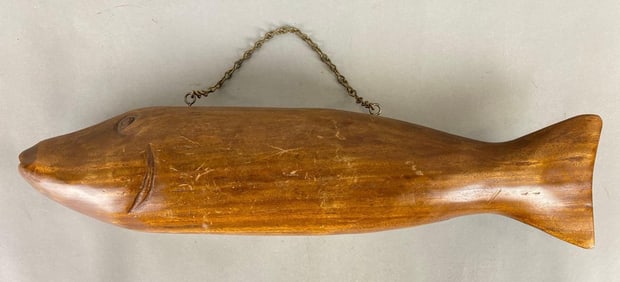 Hand Carved Wood Fish Sign