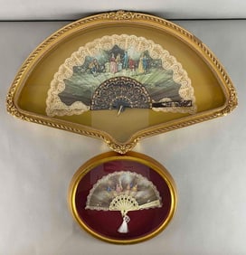 Group of 2 Framed Victorian Hand Fans