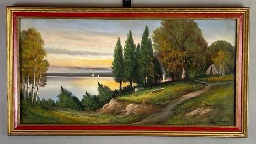 Andrew Gunderson Rural Wooded Road Oil Pastel Painting on Paper